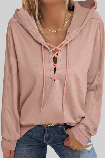 Lace Up Long Sleeve Hoodie - CELIVINE