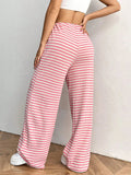 Striped Wide Leg Drawstring Pants - CELIVINE