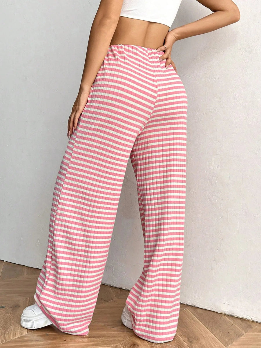 Striped Wide Leg Drawstring Pants - CELIVINE