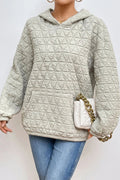 Quilted Long Sleeve Hoodie with Pocket - CELIVINE