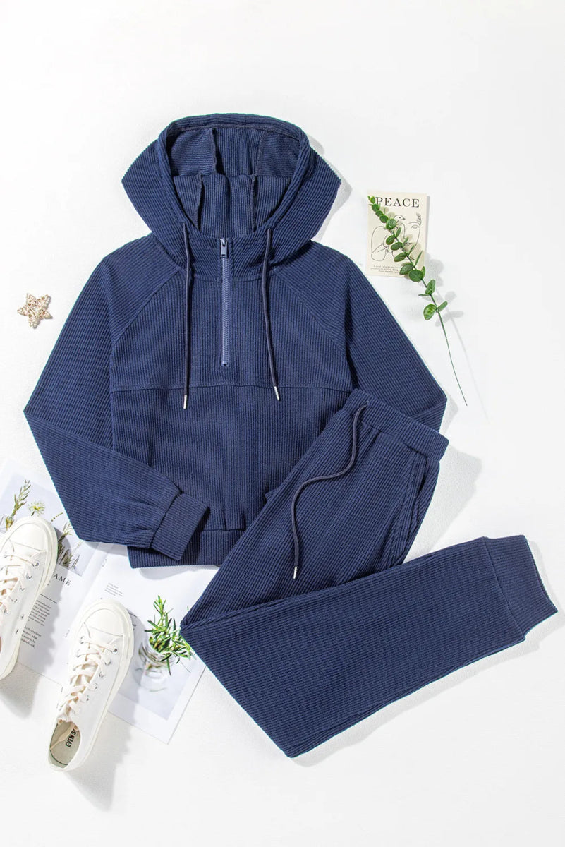 Drawstring Half Zip Hoodie and Joggers Active Set - CELIVINE