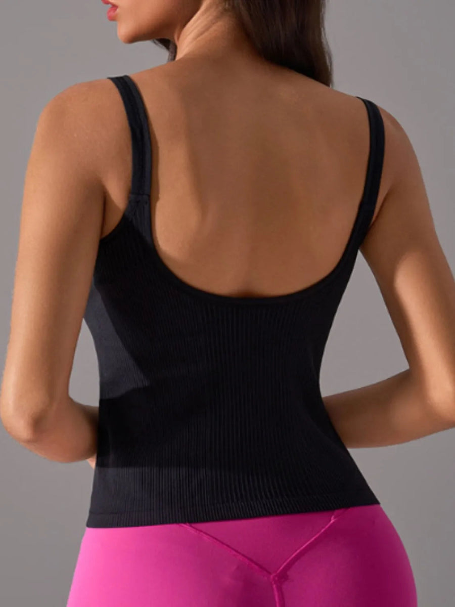 Scoop Neck Active Tank with Detachable Chest Pads - CELIVINE