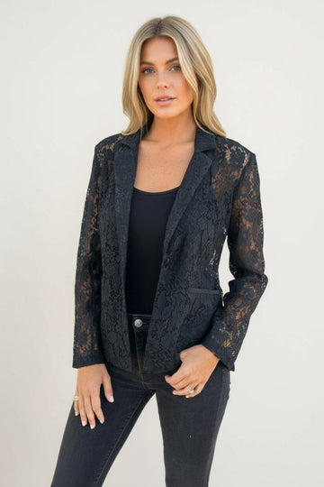 Full Size Lace Open - Front Blazer Plus Size - CELIVINE