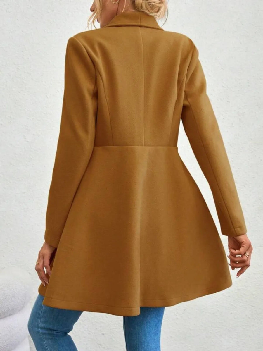 Collared Neck Button Up Long Sleeve Coat - CELIVINE