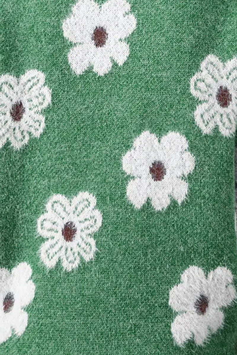 Flower Half Zip Long Sleeve Sweater - CELIVINE