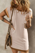 Textured Round Neck Short Sleeve Dress - CELIVINE