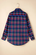 Pocketed Plaid Collared Neck Long Sleeve Shacket - CELIVINE