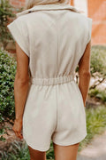Textured Zip Front Romper with Pockets - CELIVINE