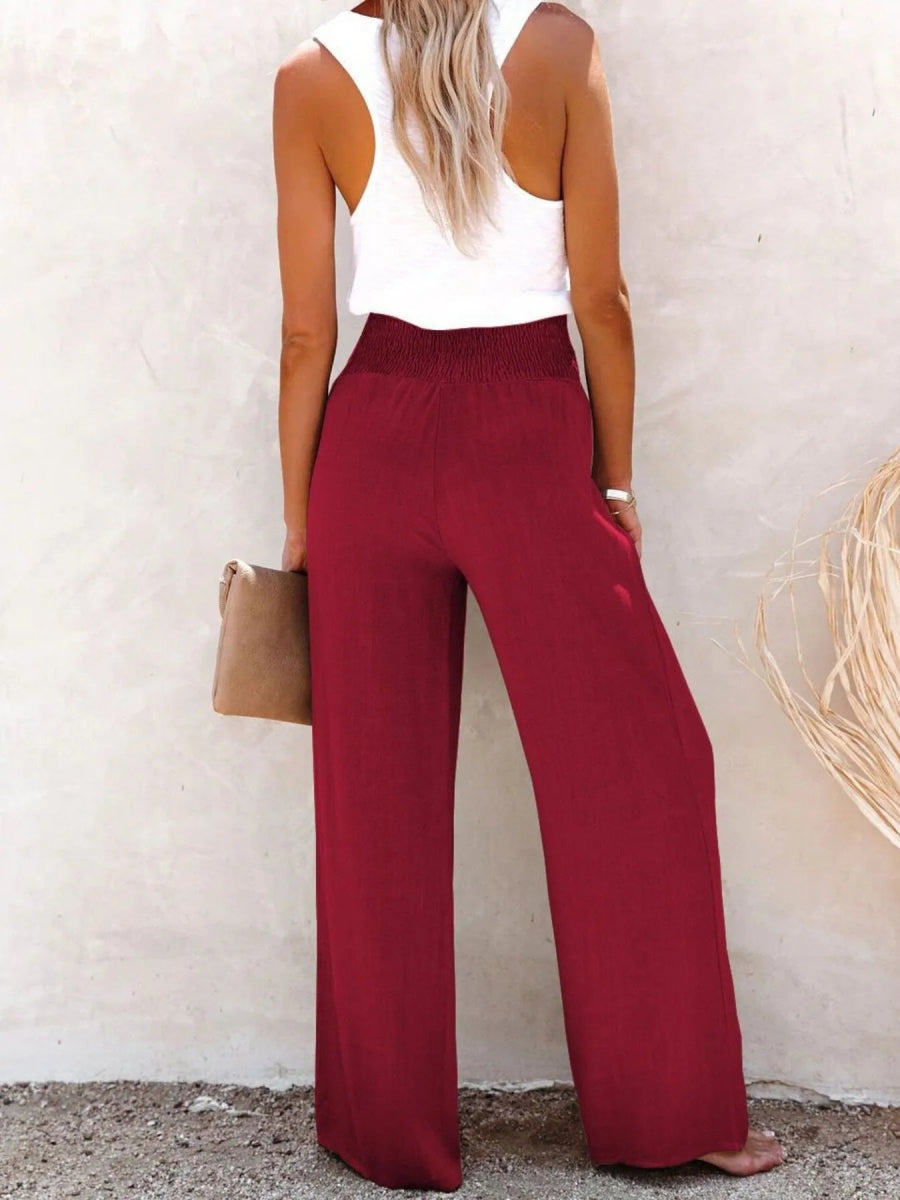 Full Size High - Waisted Textured Wide Leg Pants Plus Size - CELIVINE