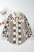 Pocketed Checkered Button Up Long Sleeve Jacket - CELIVINE