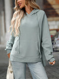 Textured Drawstring Long Sleeve Hoodie - CELIVINE