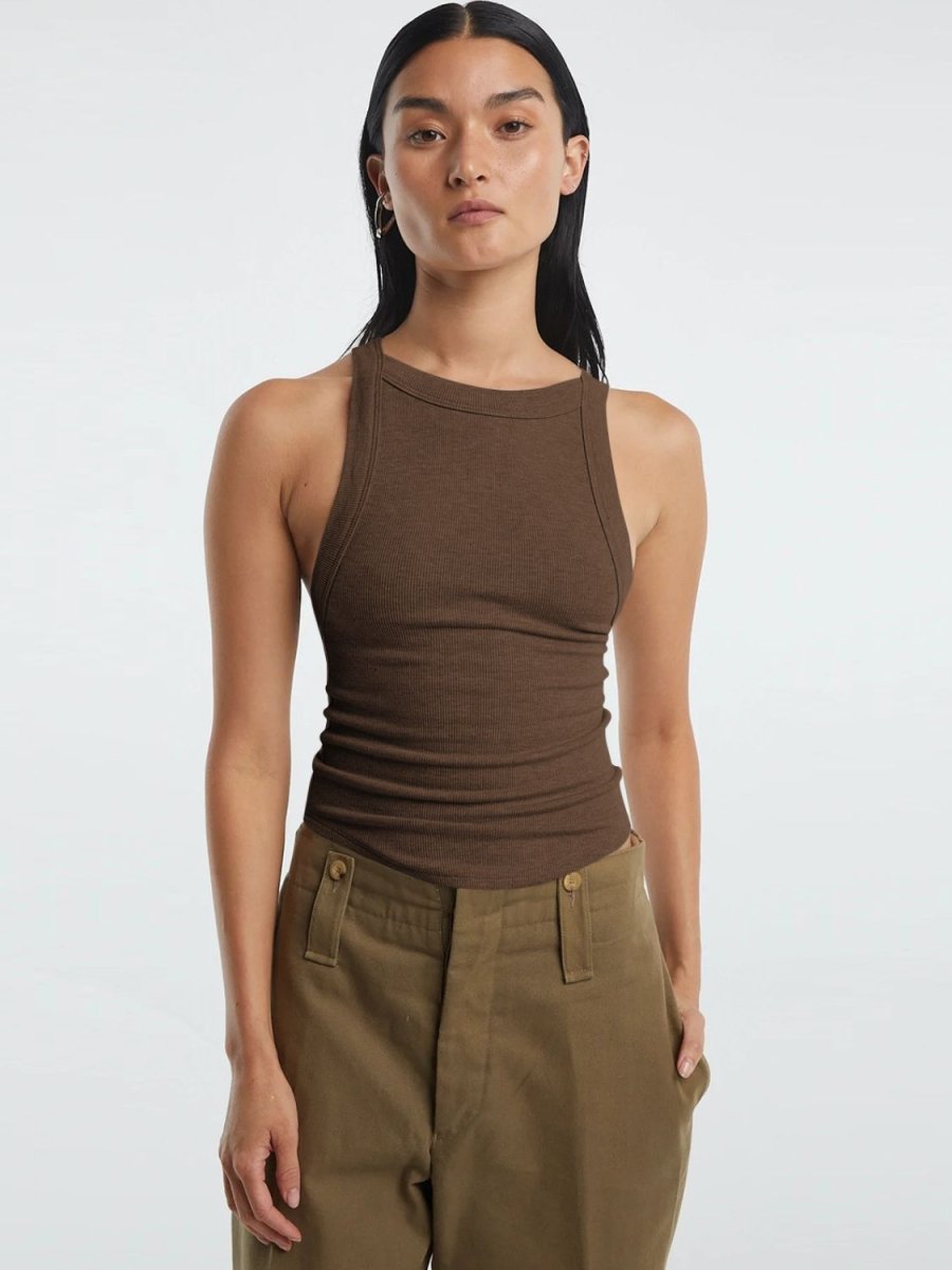Halter Neck Ribbed Cropped Top - CELIVINE