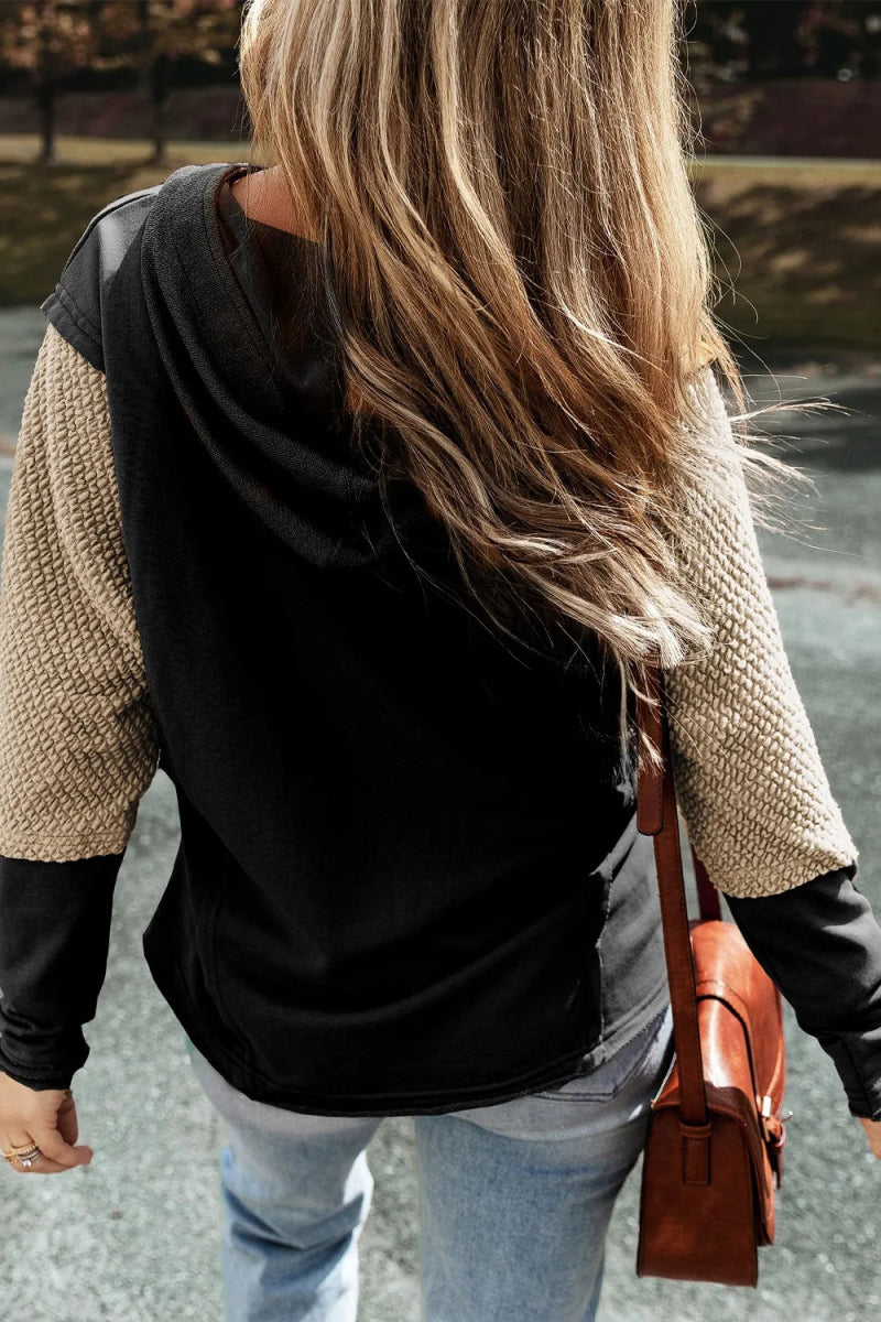 Color Block Dropped Shoulder Hoodie - CELIVINE