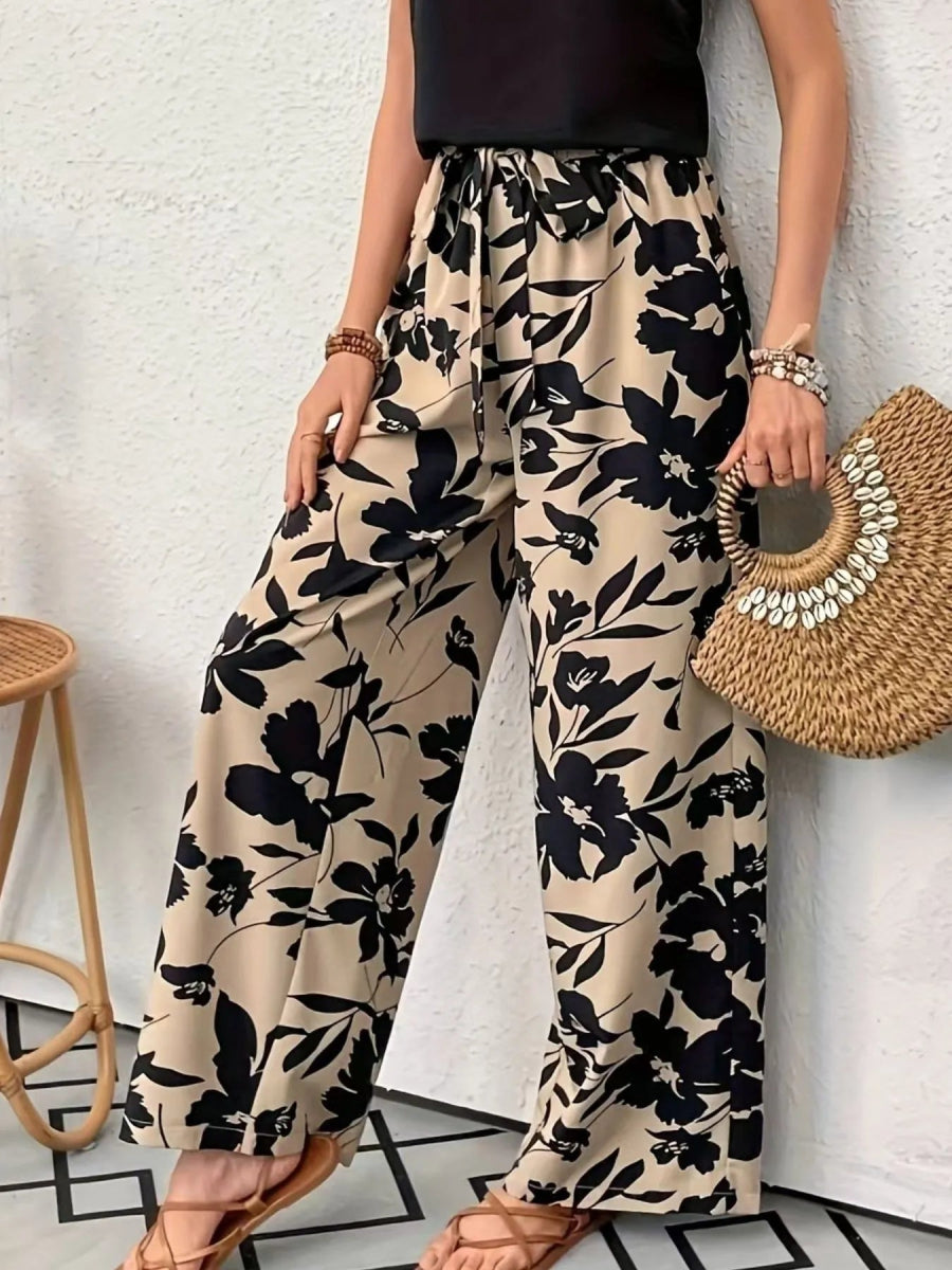 Printed Wide Leg Casual Pants - CELIVINE