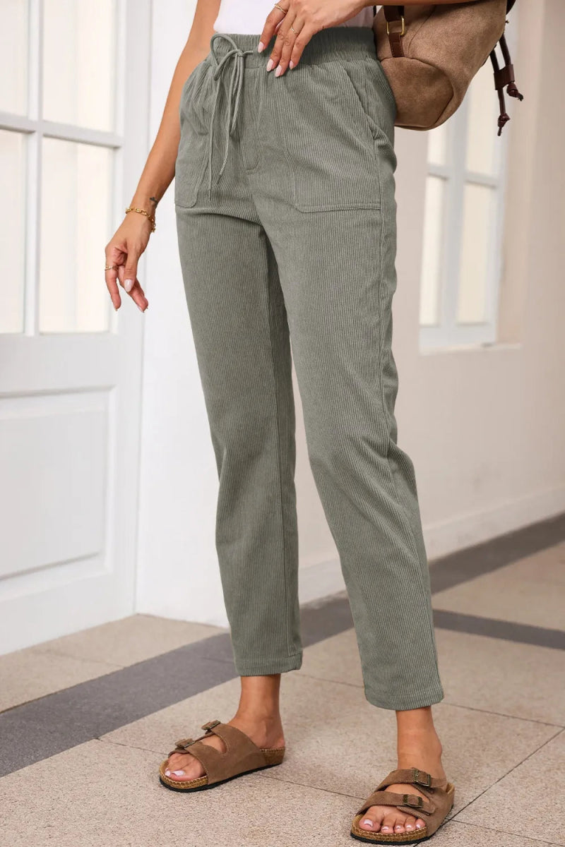 Drawstring Straight Pants with Pockets - CELIVINE