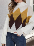 Diamond Pattern Turtleneck Sweater - CELIVINE