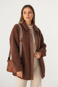 Fuzzy Snap Down Dropped Shoulder Jacket - CELIVINE