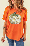 Pumpkin Graphic Round Neck Short Sleeve T-Shirt - CELIVINE