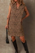 Leopard Johnny Collar Sleeveless Mini Dress - CELIVINE