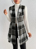 Honey Plaid Button Up Vest Coat - CELIVINE