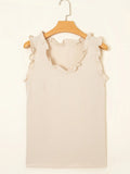 Texture Ruffle Trim V - Neck Tank Top - CELIVINE