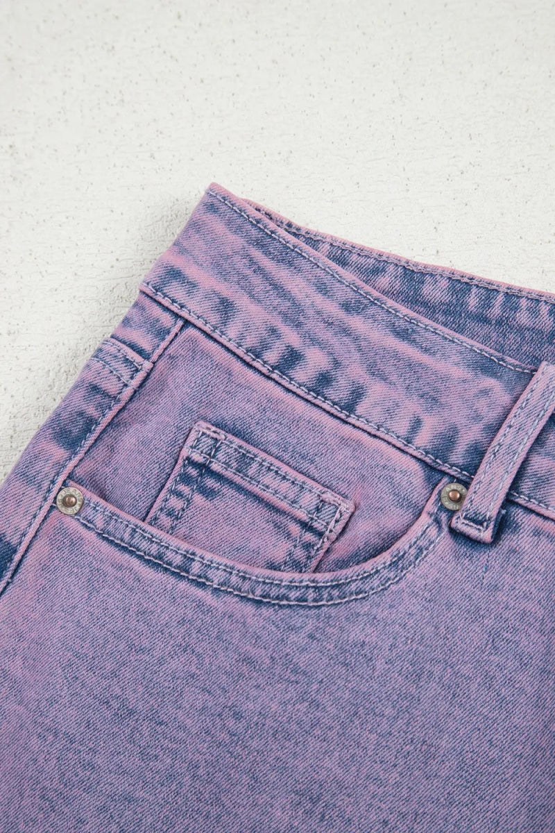 Washed Raw Hem Cropped Jeans - CELIVINE