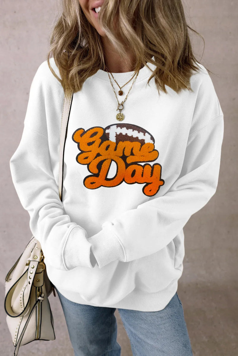 GAME DAY Football Round Neck Long Sleeve Sweatshirt - CELIVINE