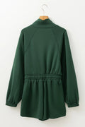 Drawstring Half Zip Long Sleeve Romper - CELIVINE