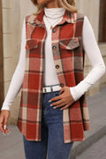 Plaid Button Up Vest Coat - CELIVINE