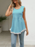 Lace Trim Sleeveless Babydoll Tank Top - CELIVINE