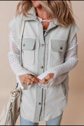 Pocketed Curved Hem Button Up Vest - CELIVINE