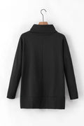 Side Slit High - Low Cowl Neck Long Sleeve Blouse - CELIVINE