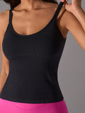 Scoop Neck Active Tank with Detachable Chest Pads - CELIVINE