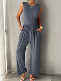 Devine Round Neck Sleeveless Wide Leg Jumpsuit - CELIVINE