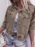 Studded Button Up Denim Jacket - CELIVINE