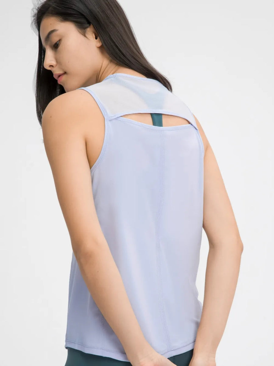 Cutout Back Round Neck Active Tank - CELIVINE