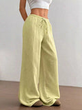Full Size Drawstring Wide Leg Pants Plus Size - CELIVINE
