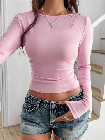 Slim Fit Long Sleeve Crop Top - CELIVINE