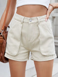 High Waist Utility Pocket Denim Shorts - CELIVINE