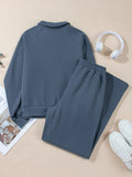 Collared Sweatshirt and High Waist Pants Active Set - CELIVINE