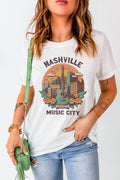 NASHVILLE MUSIC CITY Graphic Round Neck Tee - CELIVINE