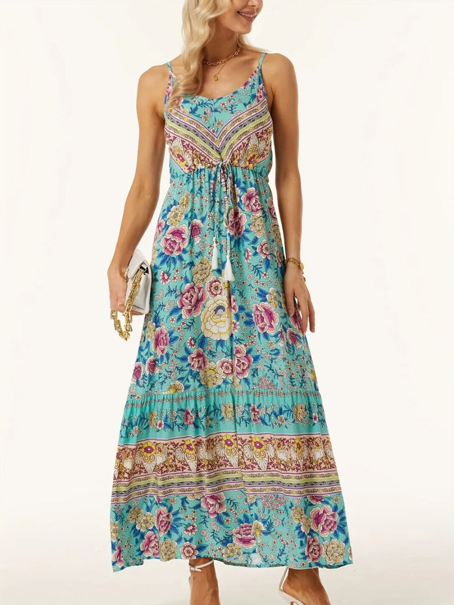 Printed Scoop Neck Midi Cami Dress - CELIVINE