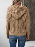 Cable - Knit Long Sleeve Hooded Sweater - CELIVINE
