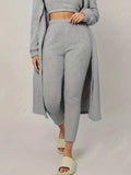 Fuzzy Tank Long Sleeve Cardigan and Pants 3 - Piece Lounge Set - CELIVINE