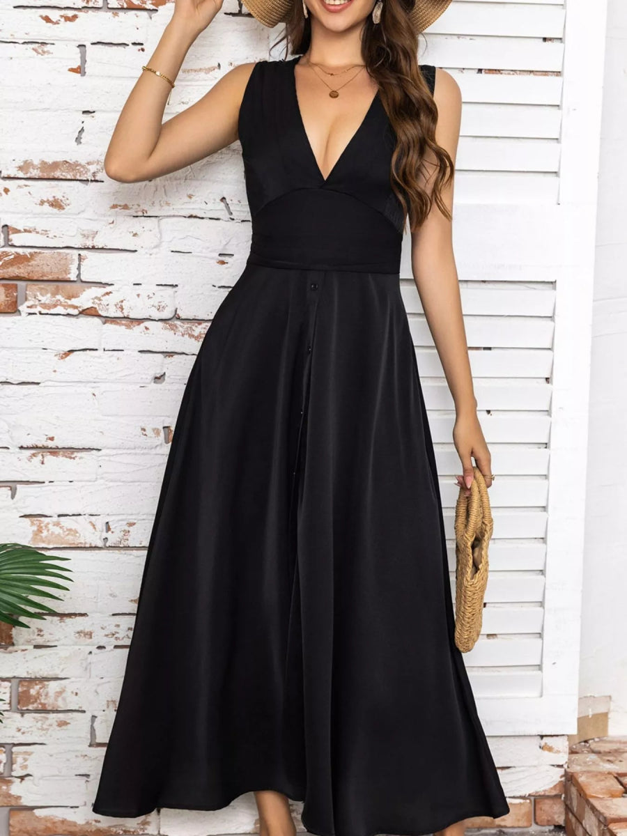 Full Size Slit V - Neck Sleeveless Dress Plus Size - CELIVINE