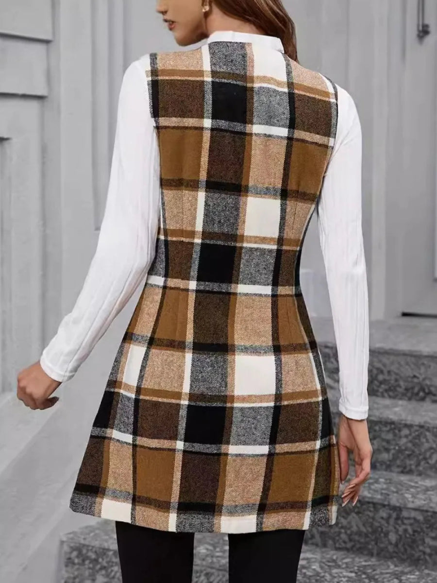 Plaid V - Neck Vest Coat - CELIVINE