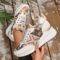 Geometric Lace Up Wedge Sneakers - CELIVINE