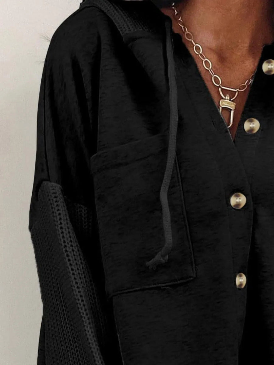 Drawstring Button Front Hoodie - CELIVINE