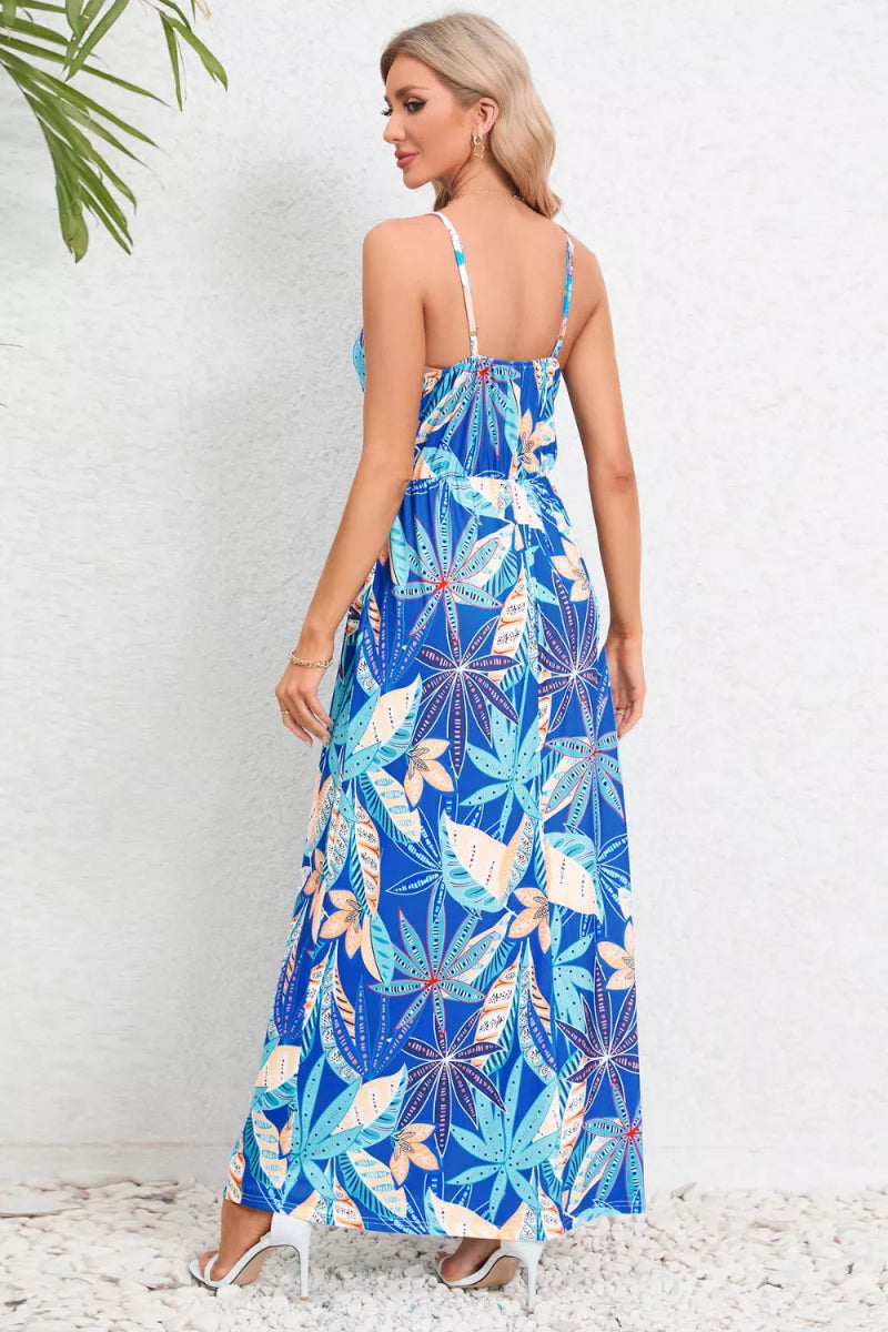Printed Surplice Maxi Cami Dress - CELIVINE