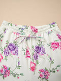 Floral Print Round Neck Top and Drawstring Pants Lounge Set - CELIVINE